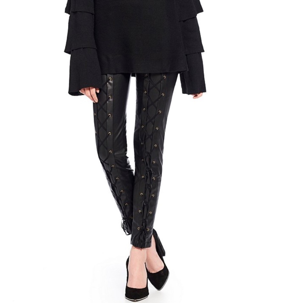 Sugarlips faux leather lace up front leggings